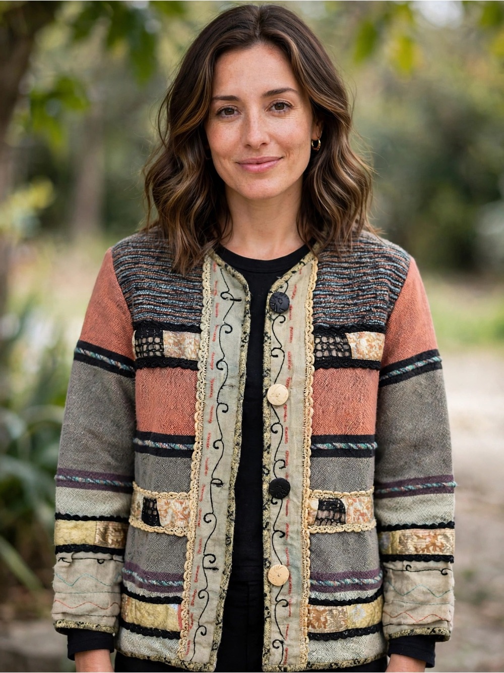 Flashback M Patchwork Boho Jacket Embroidered Artsy Cottagecore Statement